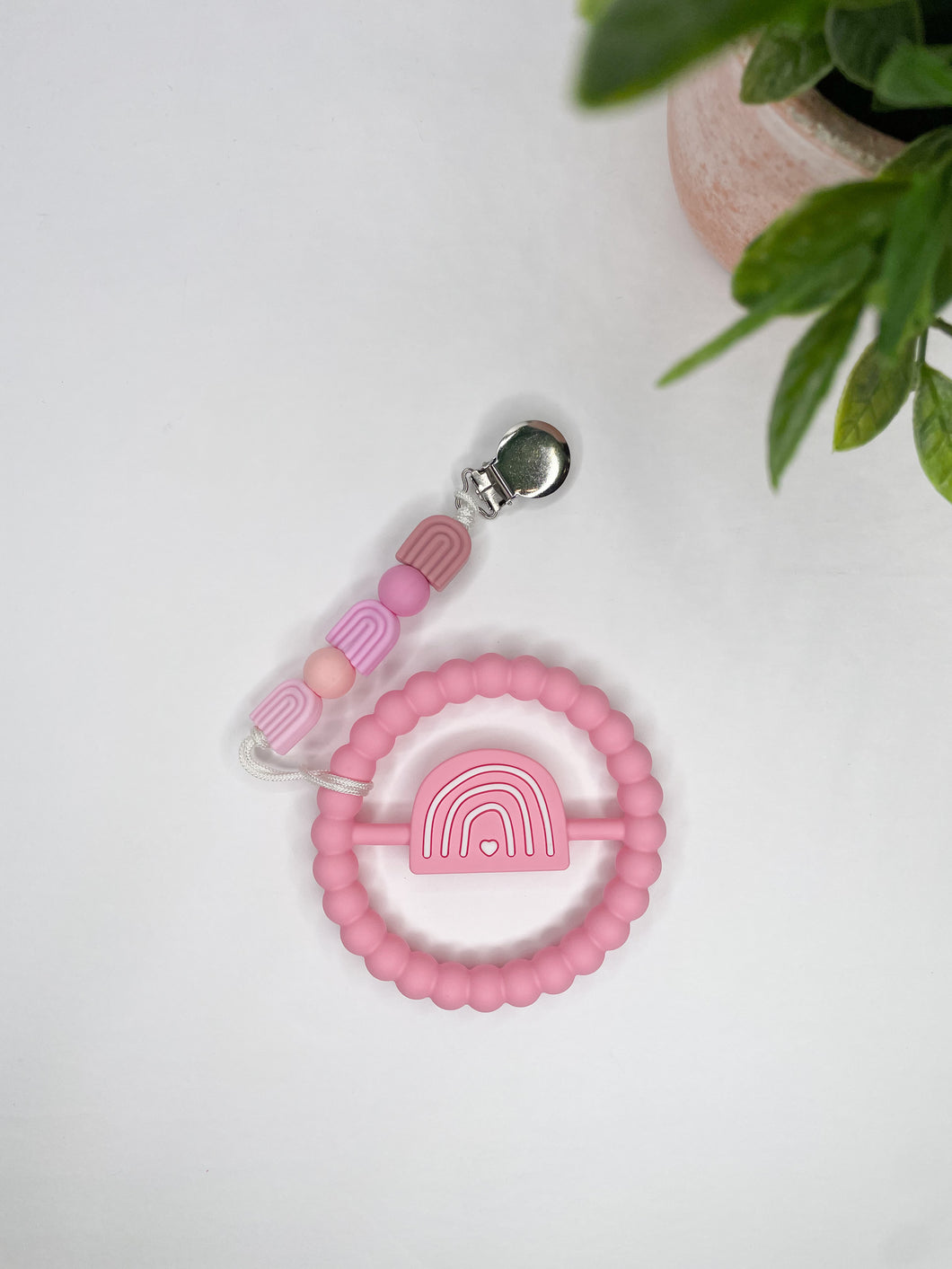 Pink Rainbow Clip & Teether Set